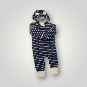 GAP Striped Navy and White Baby Hoodie Onesie